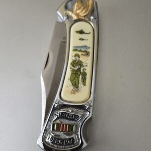 Vietnam Commemorative Folding Knife with Eagle and Soldier Panel
